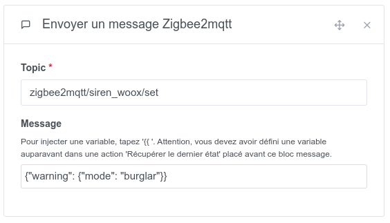 Envoyer un message Zigbee2Mqtt