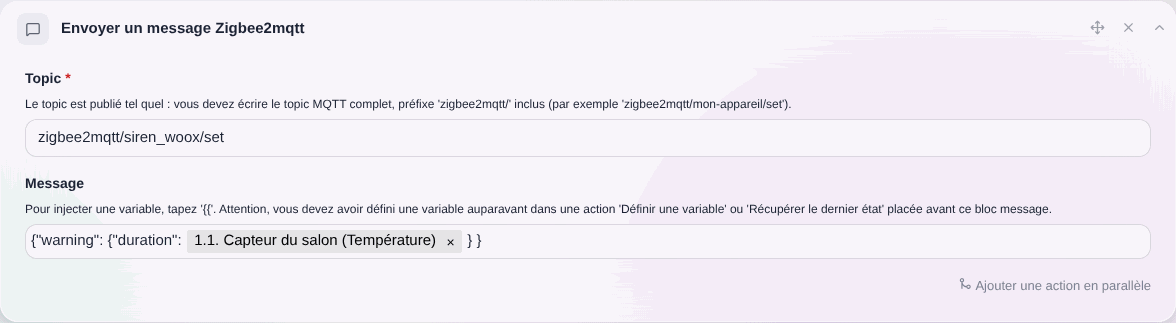 Envoyer un message avec variable injectée