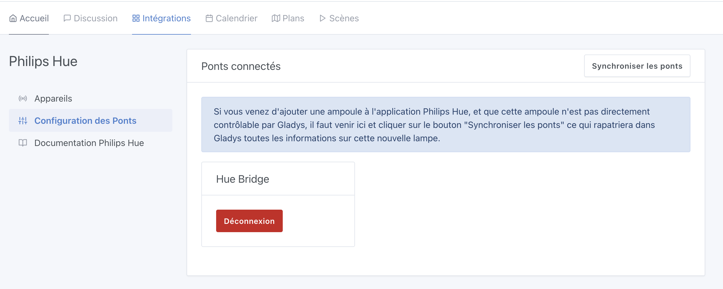 Gladys synchronisation pont Philips Hue