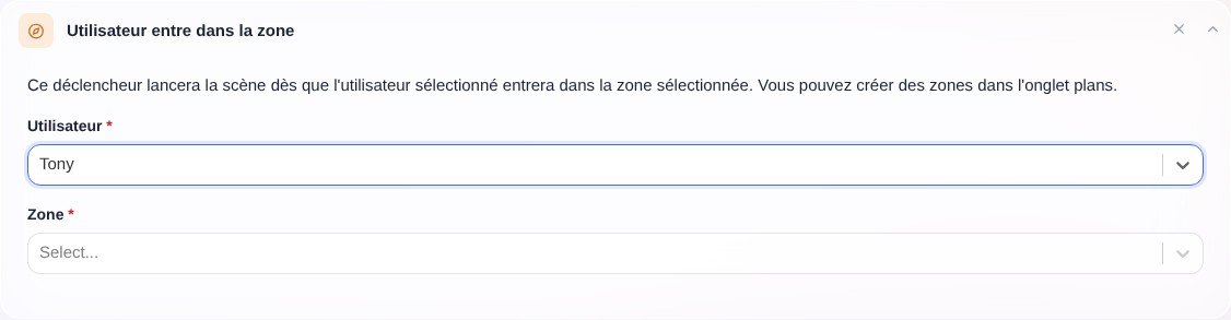 Utilisateur entre dans une zone