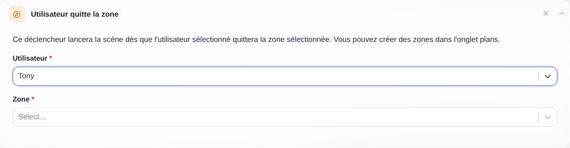 Utilisateur sort d'une zone