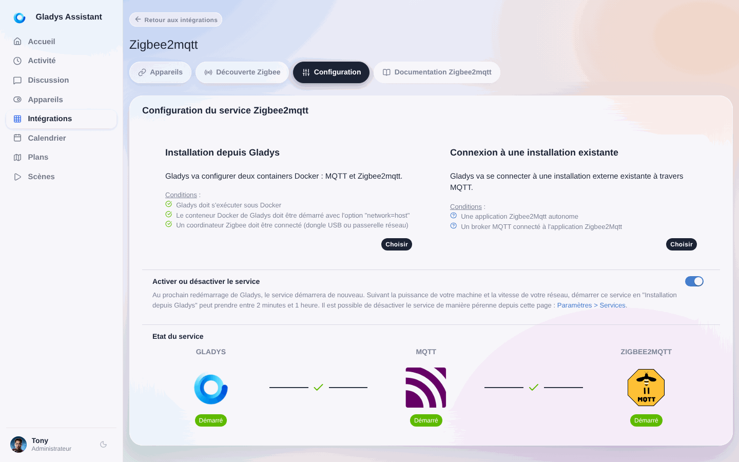 Etat des services Zigbee2Mqtt