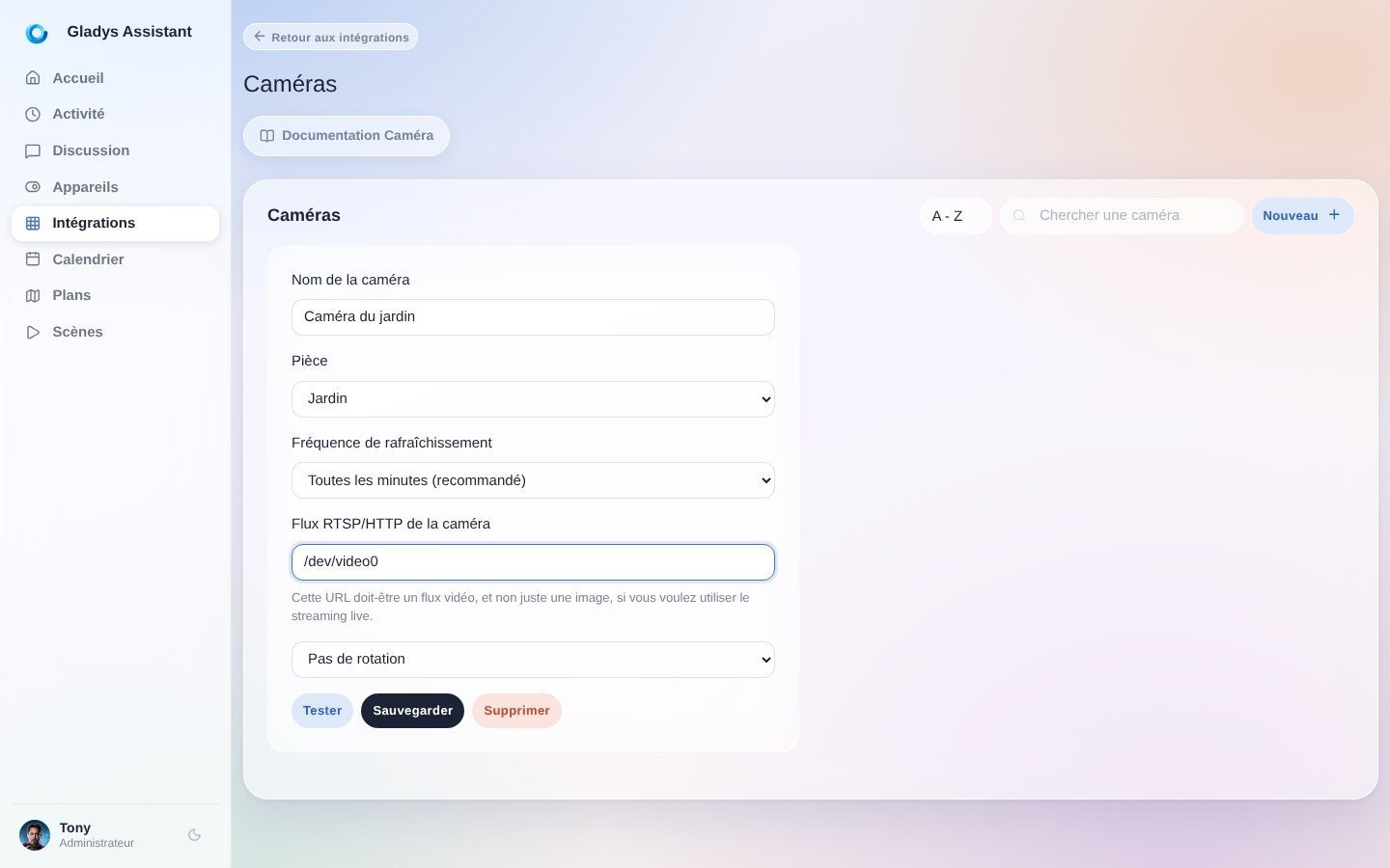 Ajouter une caméra à Gladys Assistant
