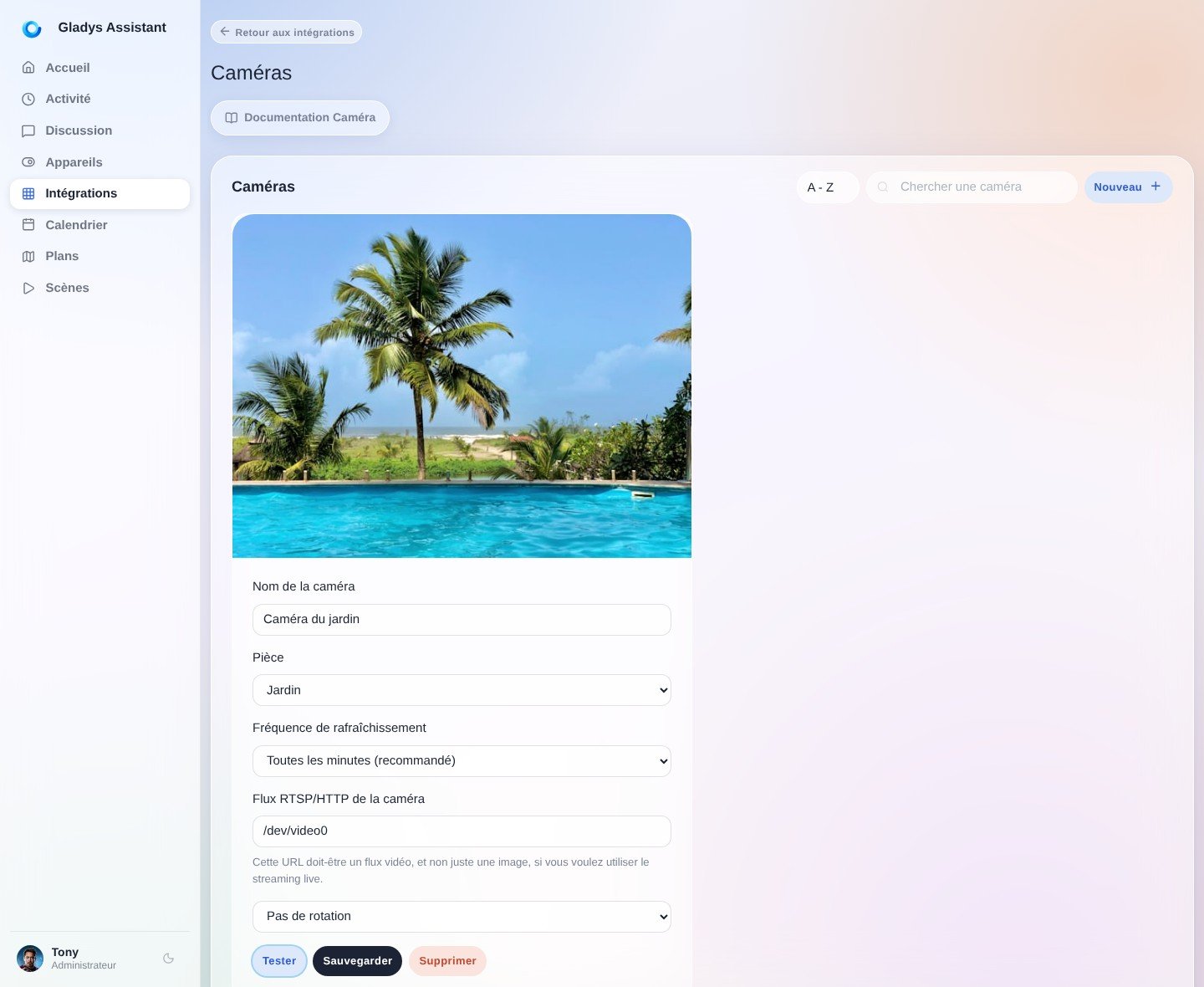 Ajouter une caméra à Gladys Assistant