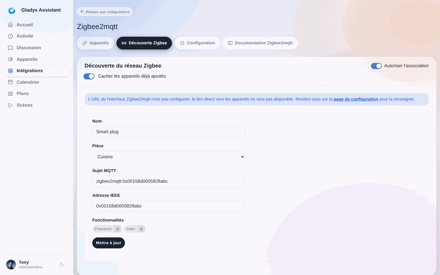 Mettre à jour appareil Zigbee2mqtt